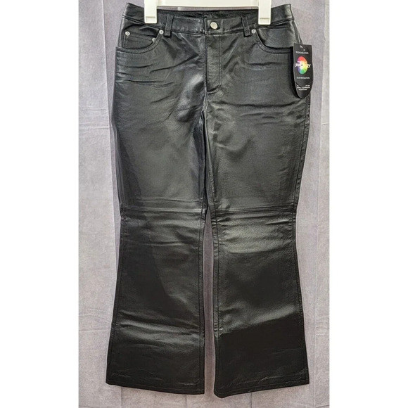 NewPort News Jeanology 12P Leather Pants Straight Leg Black Vintage Biker NWT - Picture 1 of 9